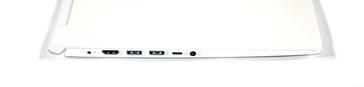 Vänster: Laddningsport, HDMI, 2x USB 3.0 typ A, USB 3.1 Gen 1 typ C, Kombinerad ljudanslutning