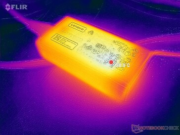 AC-adaptern kan nå 40 C när du kör krävande belastningar i över en timme