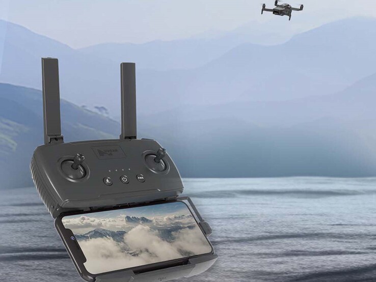 En smartphone kan klämmas fast i fjärrkontrollen. (Bildkälla: Hubsan)