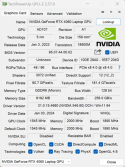 GPU-Z Nvidia GeForce RTX 4060 bärbar dator