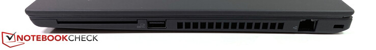 Höger: Smart card-läsare, USB-A 3.2 Gen 1, RJ45 Ethernet, Kensington-lås