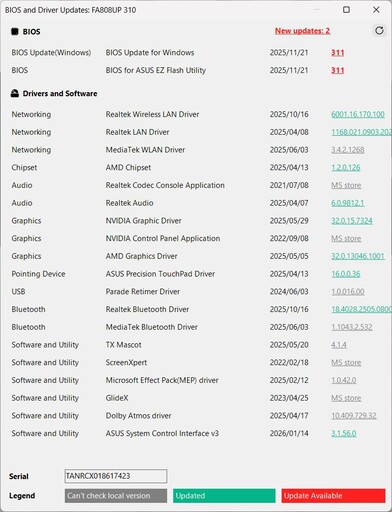 Beroende på alternativen kan en annan skärm komma upp: Uppdateringar