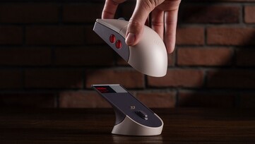 8BitDo Retro R8 Mouse - N Edition levereras med en laddningsdocka. (Bildkälla: 8BitDo)