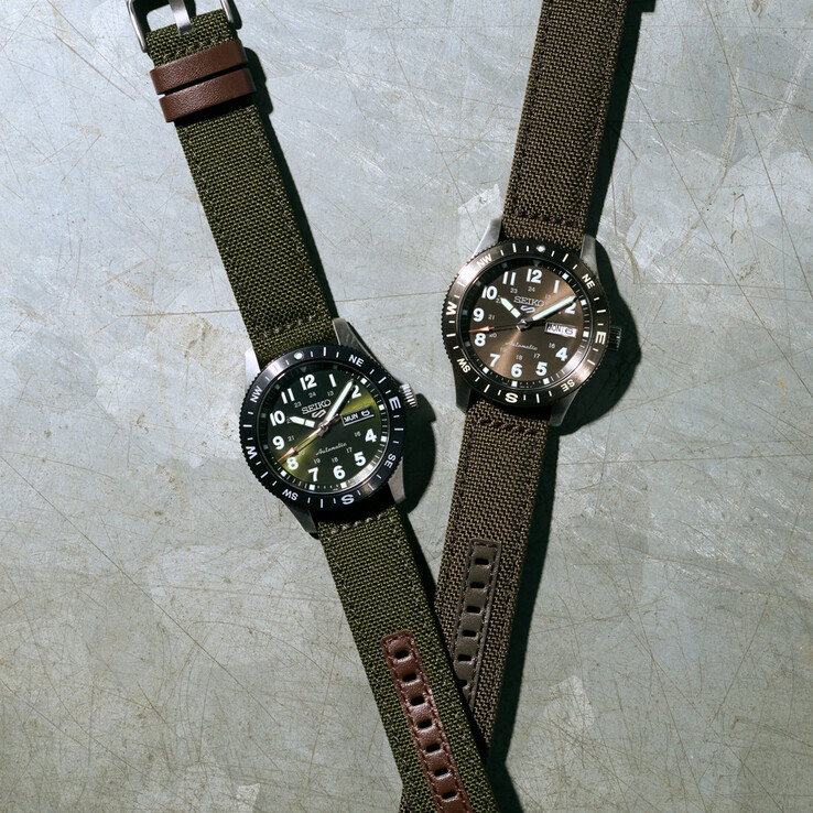 Seikos nylonremsutrustade HDB008 och HDB009 lutar sig mot robust utomhusstyling med jordnära toner och kompassramar.