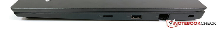 Höger: microSD-kortläsare, USB 2.0, Gigabit Ethernet, plats för säkerhetslås