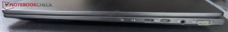 Höger sida: USB-C (USB 4, upp till 40 Gb/s), USB-C (USB 3.2 Gen 2, 10 Gb/s)