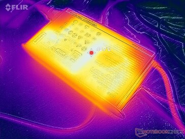 AC-adaptern kan nå över 40 C vid krävande belastningar som spel