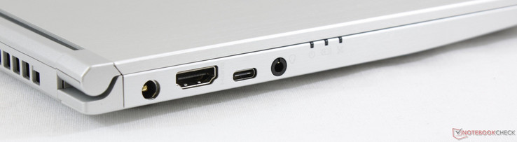 Vänster: AC-adapter, HDMI 1.4, USB Typ C Gen. 1, 3.5 mm kombinerat ljud
