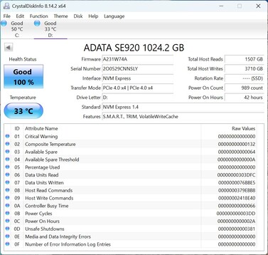 ADATA SE920 körs med PCIe 4.0 x4
