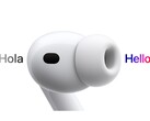 Konstnärlig framställning av AirPods Pro 3 som översätter spanska till engelska. (Bildkälla: Apple)