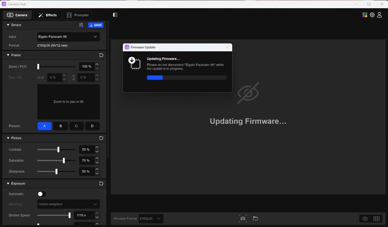 Elgato Camera Hub: Uppdatera, Inställningar och förinställningar till vänster 