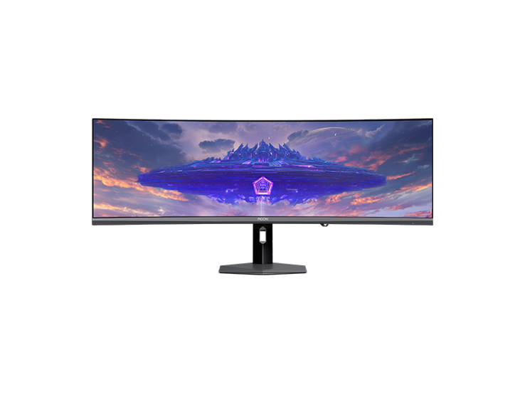 AOC Agon Pro AGP497UCZD, en böjd gaming-skärm, sett framifrån
