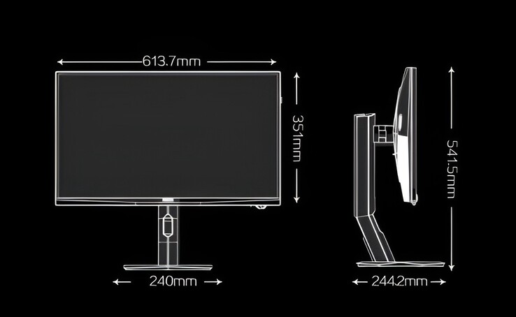 Bilden visar måtten på den nyligen lanserade spelmonitorn AOC Agon AG277UX. 