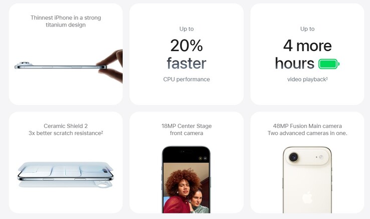 Den nya iPhone Airs batteritid och kamerafunktioner. (Bildkälla: Apple)