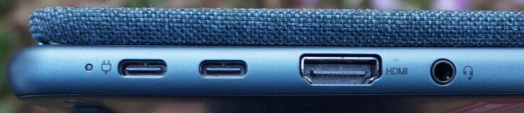 Portar till vänster: 2x USB-C (5 Gbit/s, DP, strömanslutning), HDMI 2.0, headset