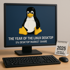 Linux når 5% marknadsandel för desktop OS, vilket tyder på ökad användning bland konsumenter och gamers. (Bilden genererades via ChatGPT)