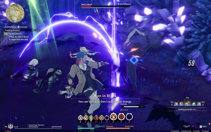 Till skillnad från de flesta MMORPGs som förlitar sig på skicklighetsrotationer och cooldown-jonglering, ger Star Resonance action-först strid. (Bildkälla: Darryl Linington - Notebookcheck)