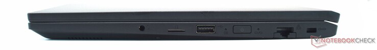 3.5 mm hörlursuttag, microSD-kortläsare, USB Type-A, Gigabit LAN, Kensington-plats