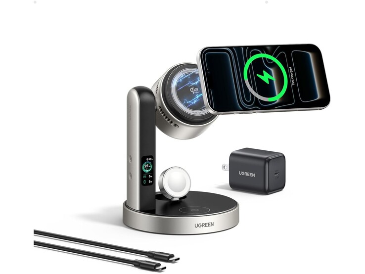 Laddstationen levereras med en adapter och en USB-C-kabel