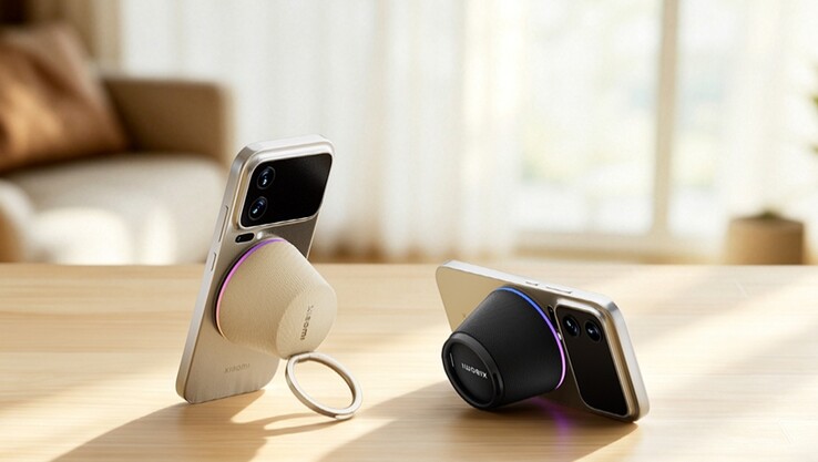 Xiaomi-högtalaren fästs vid telefonen med hjälp av en magnetring och fungerar som ett telefonstativ