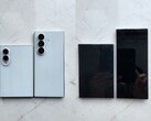Påstådda läckta designmodeller av Galaxy, Z Fold 8 (den bredare modellen) och Fold 8 Ultra.