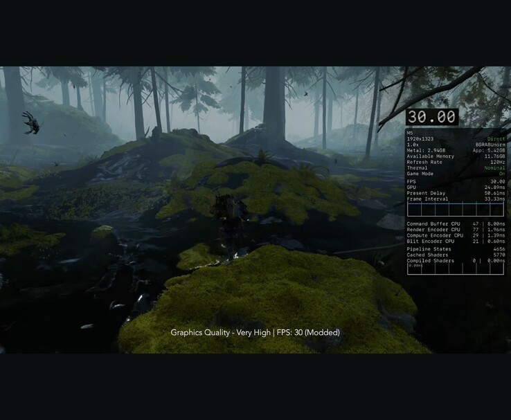 Death Stranding körs på iPad Pro M5 med mycket höga grafikinställningar och 30 FPS. (Bildkälla: MrMacRight via YouTube)