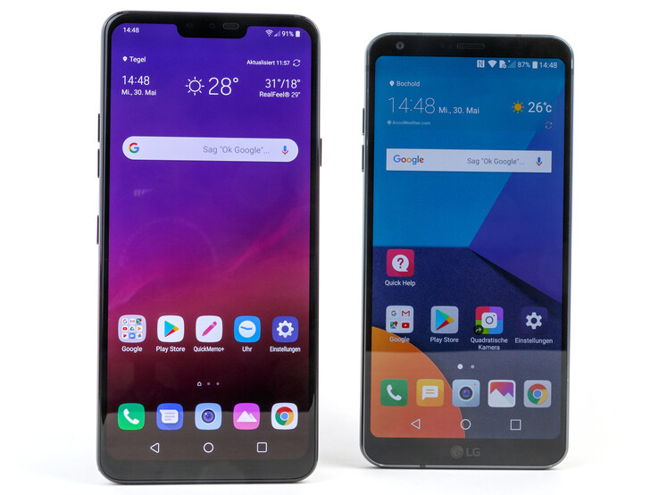 LG G7 ThinQ till vänster bredvid LG G6