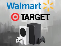 Walmart- och Target-logotyper visas ovanför Xbox-konsoler (Bildkälla: Walmart, Target, Xbox Wire med redigeringar)