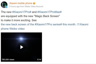 Xiaomi lägger officiellt ut 17 Pro-designen på Weibo. (Bildkälla: Xiaomi på Weibo)