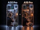 A20 Pro och A19 Pro visas sida vid sida med spel från Resident Evil 4 Remake och prestandamätvärden på skärmen