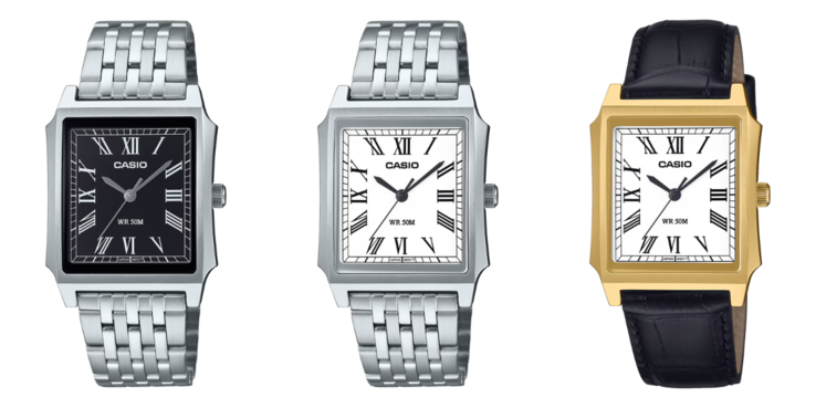 Från vänster till höger: Casio-klockorna MTP-B190D-1BV, MTP-B190D-7BV och MTP-B190GL-7BV. (Bildkälla: Casio)