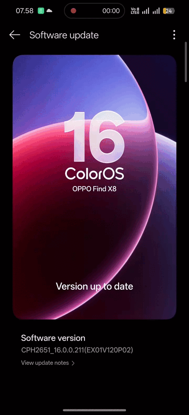 ColorOS 16 OTA på Oppo Find X8 (Bildkälla: Skärmdump delad av en Oppo Community-medlem)