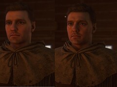 En bild som visar en karaktärsmodell till höger för Henry i Kingdom Come: Deliverance 2 efter att DLSS 5 har implementerats