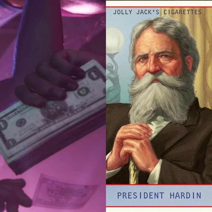 Bild som visar pengarna i GTA 6 från Trailer 2 tillsammans med president Hardin. (Bildkälla: Synth Potato på X)