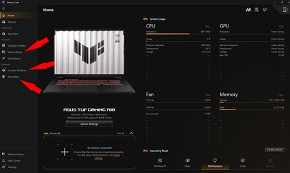 Promotion, Content Platform, Game Library - Armoury Crate packar för mycket och laddningstiderna är inte optimala