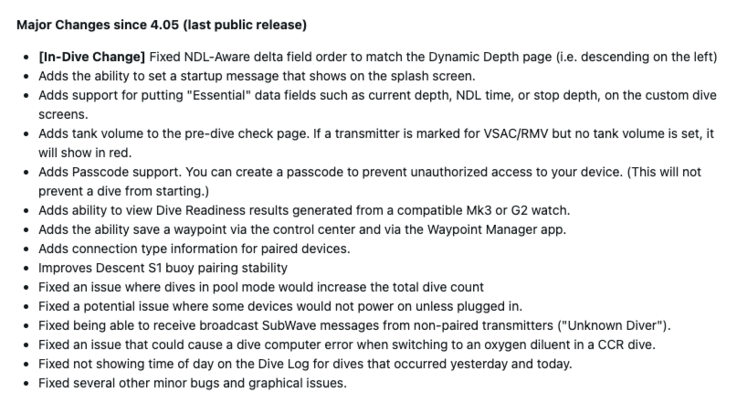 Release Notes för Garmin Descent X50i systemprogramvara 5.09