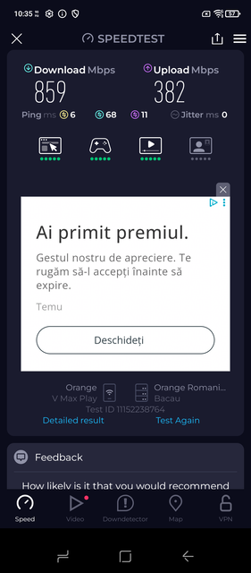 Ookla Speedtest, körning 1 (Bildkälla: Skärmdump - Sergey Tarasov - Notebookcheck)