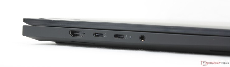 Vänster: HDMI 2.1, 2x USB-C Thunderbolt 5 med DisplayPort 2.1 + Power Delivery 3.1, 3,5 mm headset