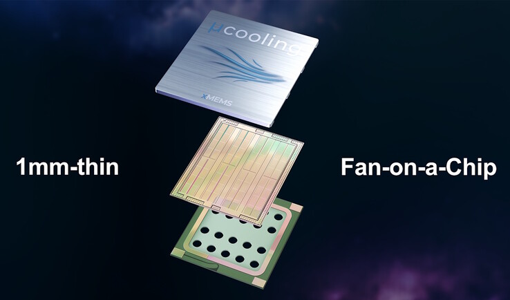 XMEMS XMC-2400 vibrerar tunn piezoelektrisk film för att trycka luft genom mikrokylningschipet. (Bildkälla: xMEMS)