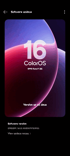 ColorOS 16 OTA på Reno 11 5G (Bildkälla: Oppo Community)