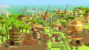 En bild som visar byggnader i The Wandering Village.