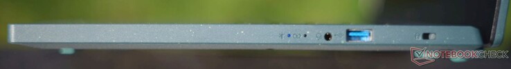 Höger: Indikatorlampor, 3,5 mm ljuduttag, USB-A 3.2 Gen1, Nano Kensington