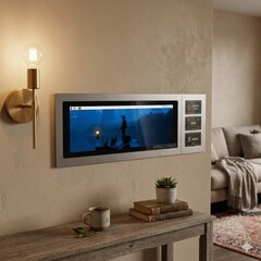 Den ultrabreda panelen har en upplösning på 480 x 1920 och 10-punkts pekstöd med AI-genererad bakgrund