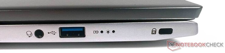 Höger: 1x 3,5 mm uttag, 1x USB typ-A 3.1 gen. 1, 1x Kensington