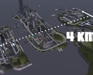 En flygvy över GTA III Liberty Citys 4KM-karta med tre öar