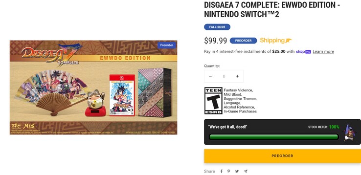 Disgaea 7 Komplett: Ewwdo Edition lagerstatus (Bildkälla: skärmdump, NIS America)