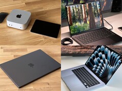 Collage av Apple Mac mini, MacBook Air och MacBook Pro-uppsättningar som kan likna den kommande M5-serien (Bildkälla: Notebookcheck)