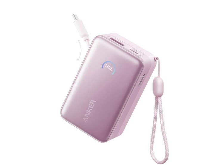 Den rosa Anker Nano Power Bank (10K, 45W, inbyggd utdragbar USB-C-kabel). (Bildkälla: Anker)