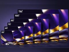 På bilden - en officiell reklambild från den nya Hisense U7SG-serien som visar alla storlekar som ingår.