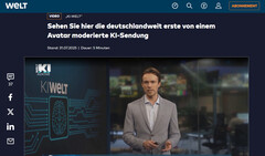 KI-Welt: Welt TV lanserar det första helt AI-producerade nyhetsprogrammet i Tyskland (Bildkälla: Welt TV)